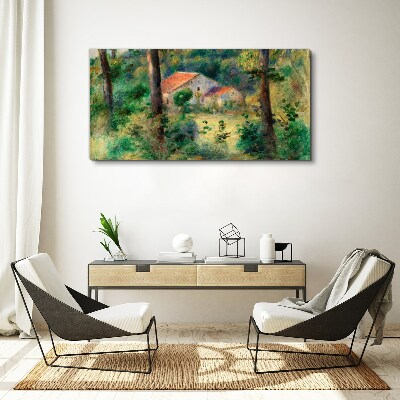 Green landscape with houses Print on canvas