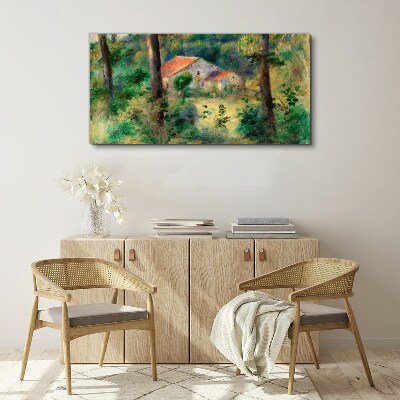Green landscape with houses Print on canvas
