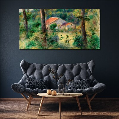 Green landscape with houses Print on canvas