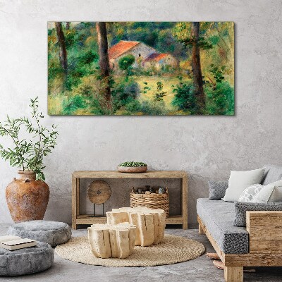 Green landscape with houses Print on canvas
