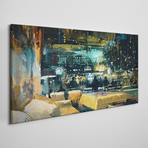Night atmosphere in the cafe Canvas wall art