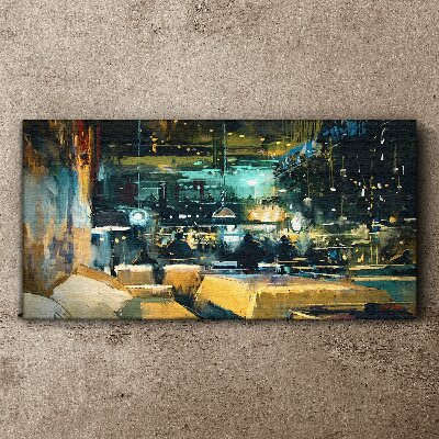 Night atmosphere in the cafe Canvas wall art