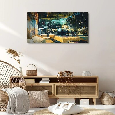 Night atmosphere in the cafe Canvas wall art