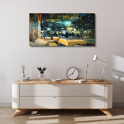 Night atmosphere in the cafe Canvas wall art