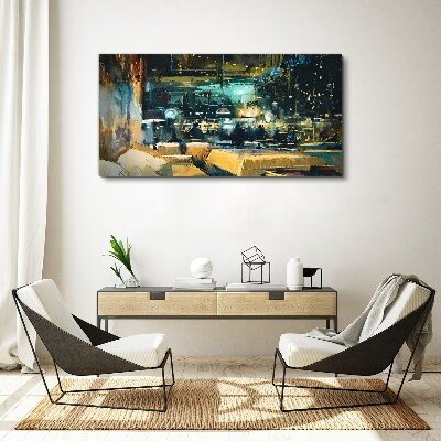 Night atmosphere in the cafe Canvas wall art