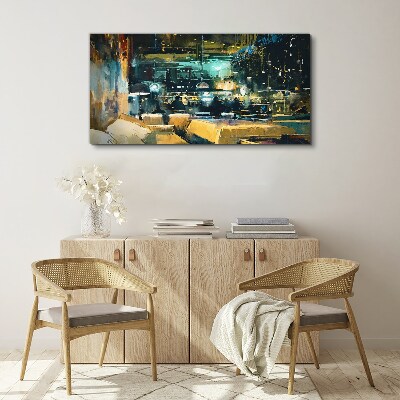 Night atmosphere in the cafe Canvas wall art