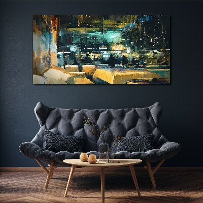 Night atmosphere in the cafe Canvas wall art