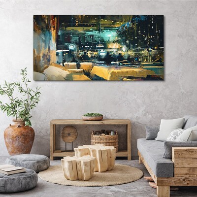 Night atmosphere in the cafe Canvas wall art