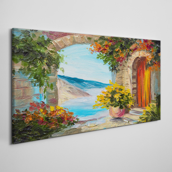 Seaside landscape with flowers Print on canvas
