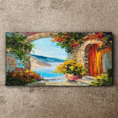 Seaside landscape with flowers Print on canvas