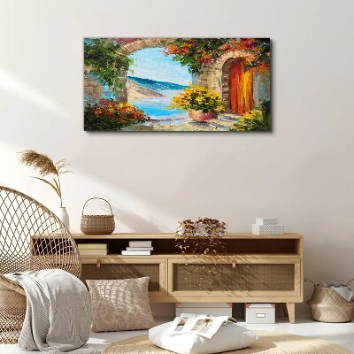 Seaside landscape with flowers Print on canvas