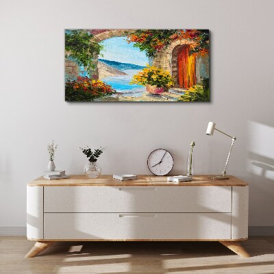 Seaside landscape with flowers Print on canvas