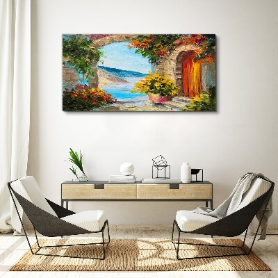 Seaside landscape with flowers Print on canvas