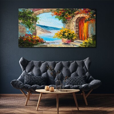 Seaside landscape with flowers Print on canvas