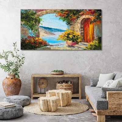 Seaside landscape with flowers Print on canvas