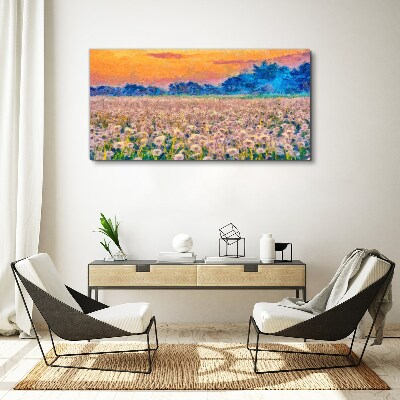 Flower landscape at sunset Canvas wall art