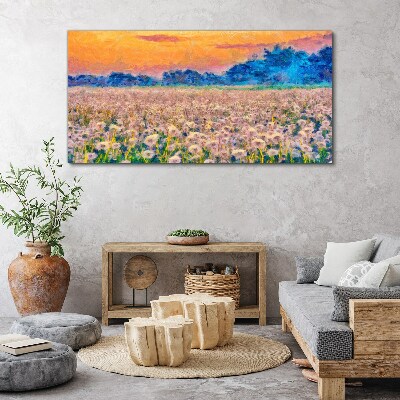 Flower landscape at sunset Canvas wall art