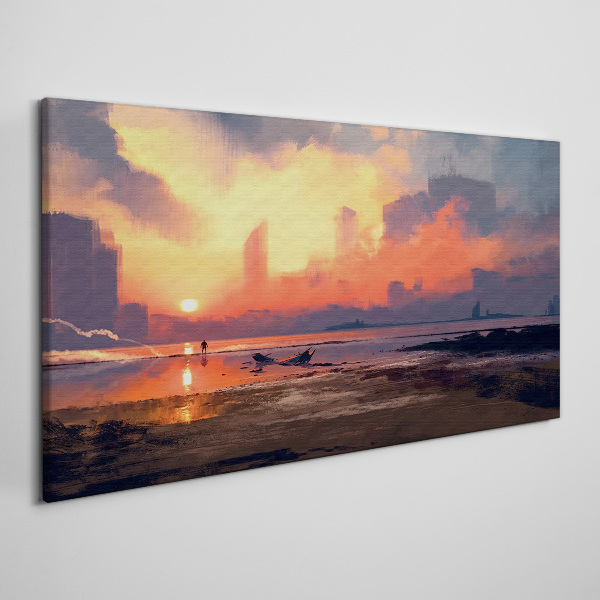 Sunset over the city horizon Print on canvas