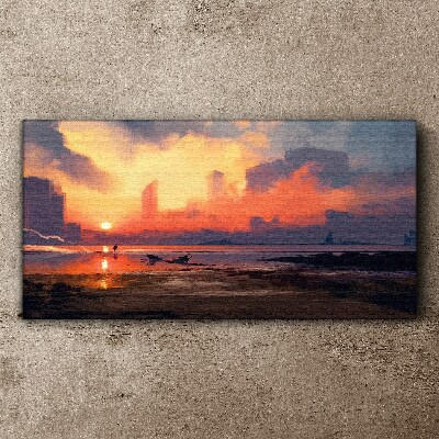 Sunset over the city horizon Print on canvas