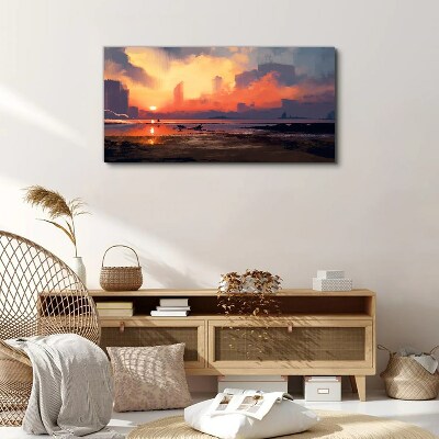 Sunset over the city horizon Print on canvas