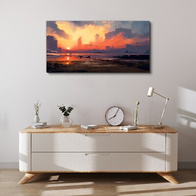 Sunset over the city horizon Print on canvas