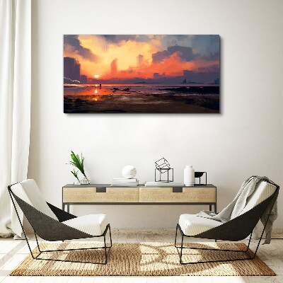 Sunset over the city horizon Print on canvas