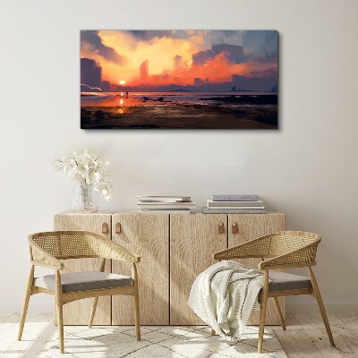 Sunset over the city horizon Print on canvas