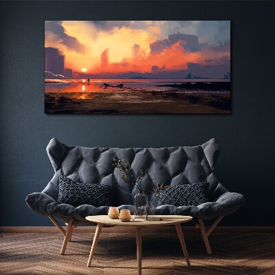Sunset over the city horizon Print on canvas