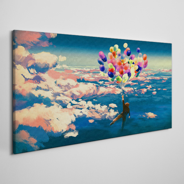 Flight in the clouds with balloons Canvas wall art
