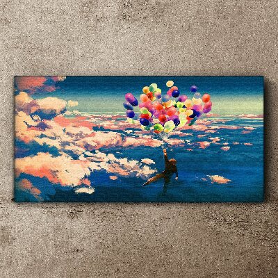 Flight in the clouds with balloons Canvas wall art