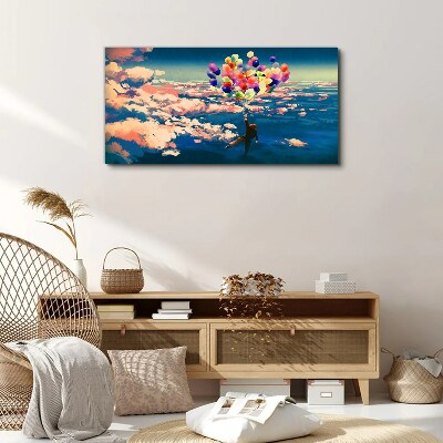 Flight in the clouds with balloons Canvas wall art