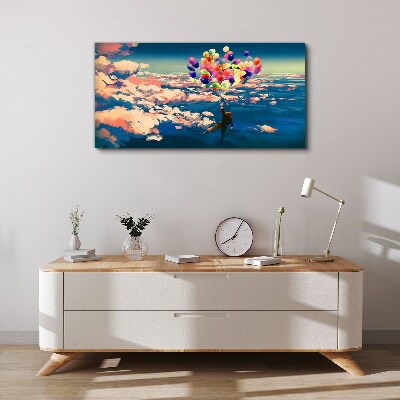Flight in the clouds with balloons Canvas wall art