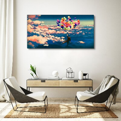 Flight in the clouds with balloons Canvas wall art