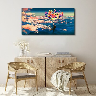 Flight in the clouds with balloons Canvas wall art