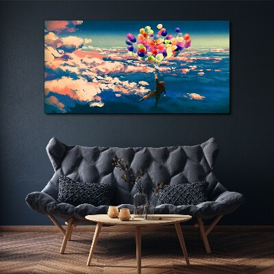 Flight in the clouds with balloons Canvas wall art