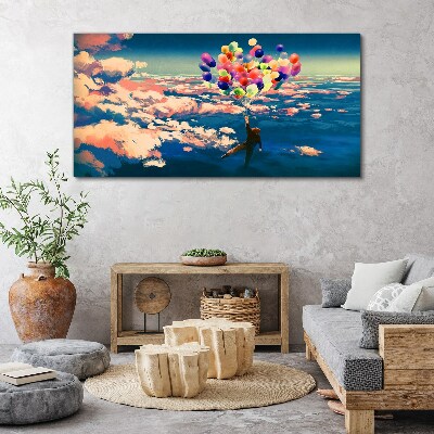 Flight in the clouds with balloons Canvas wall art