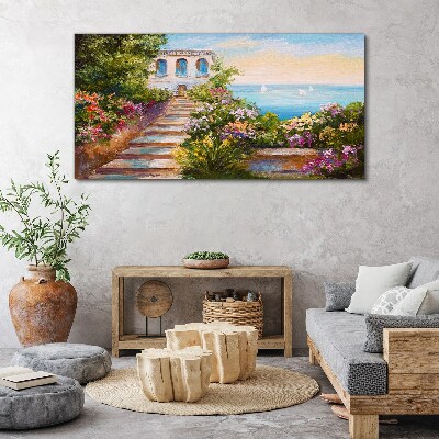 A walk among the flowers by the sea Print on canvas