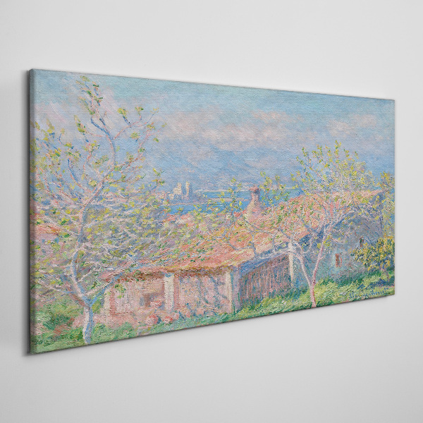 A peaceful landscape with a house and trees Print on canvas