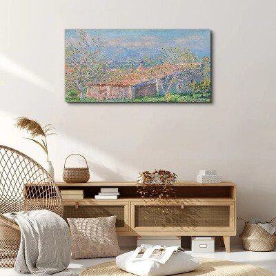A peaceful landscape with a house and trees Print on canvas