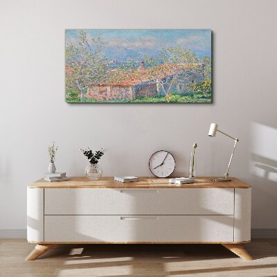 A peaceful landscape with a house and trees Print on canvas
