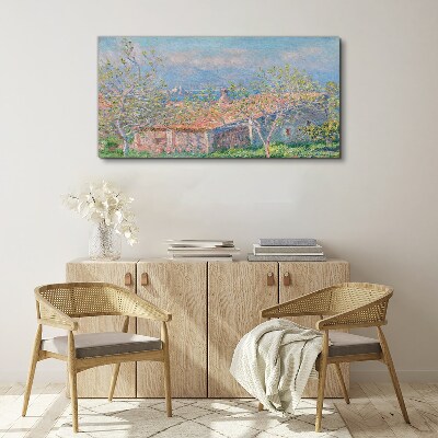 A peaceful landscape with a house and trees Print on canvas