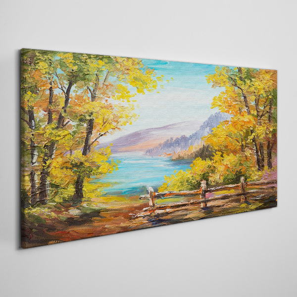Autumn scenery by the lake Canvas wall art