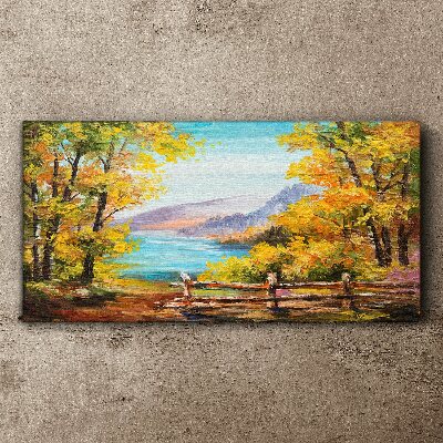 Autumn scenery by the lake Canvas wall art
