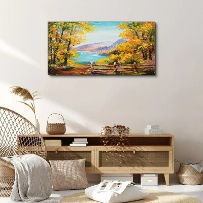 Autumn scenery by the lake Canvas wall art