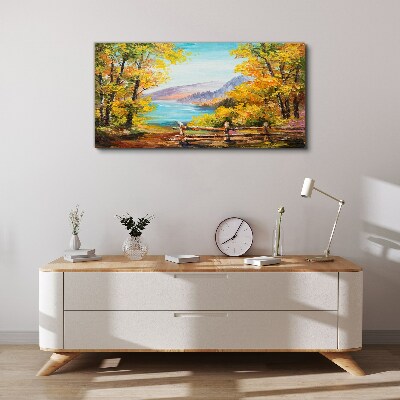 Autumn scenery by the lake Canvas wall art