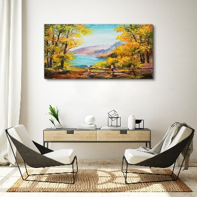 Autumn scenery by the lake Canvas wall art
