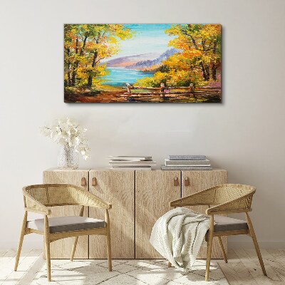 Autumn scenery by the lake Canvas wall art