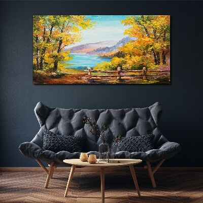 Autumn scenery by the lake Canvas wall art