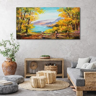 Autumn scenery by the lake Canvas wall art