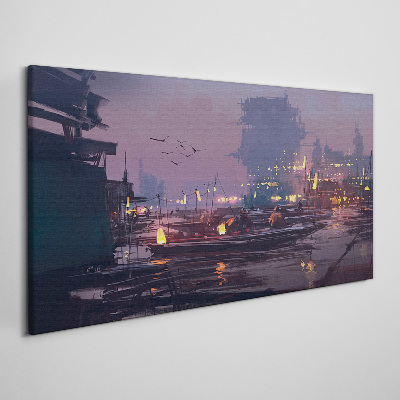 Sunset over the port Canvas wall art